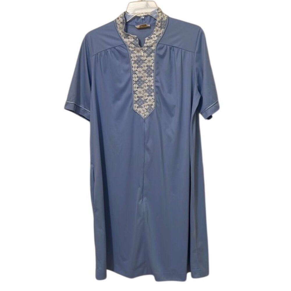 JCPenney Vintage 1960s Blue Nylon Robe House Coat Womens Size Medium